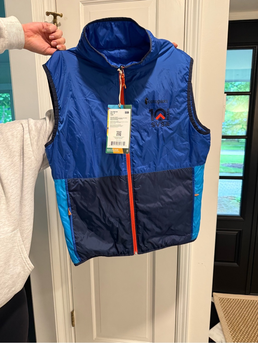 cotopaxi Blue Nylon Jacket with Orange Zipper Detail